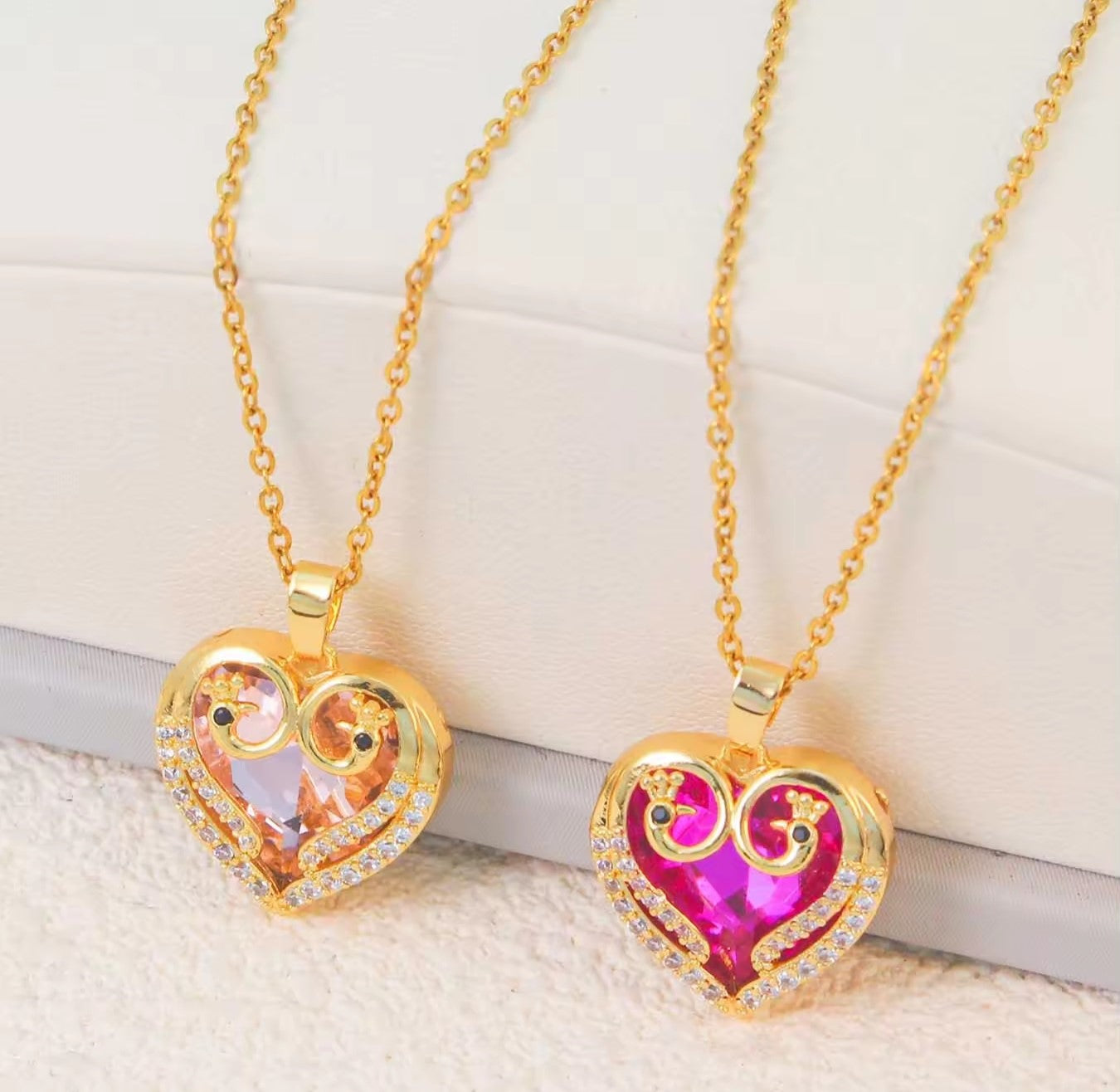 Fashion Luxury Brass Copper Elegant Shining Love Heart Colorful Zircon Crystal Pendant Necklace for Women