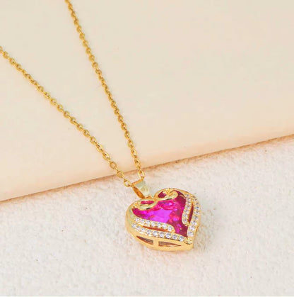 Fashion Luxury Brass Copper Elegant Shining Love Heart Colorful Zircon Crystal Pendant Necklace for Women