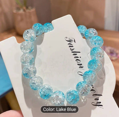 Fashionable Glass Bracelet With Crackle Pattern in Pink and Blue and Purple