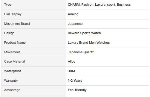 REWARD VIP 81011 Business for Men's Watch Waterproof 30MT