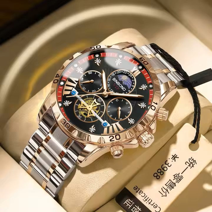 BINBOND And DEDIMA Men's Fashion Watches Stainless Steel Quartz Watch for Men High Quality Luxury Waterproof Luminous Date Men Wristwatch