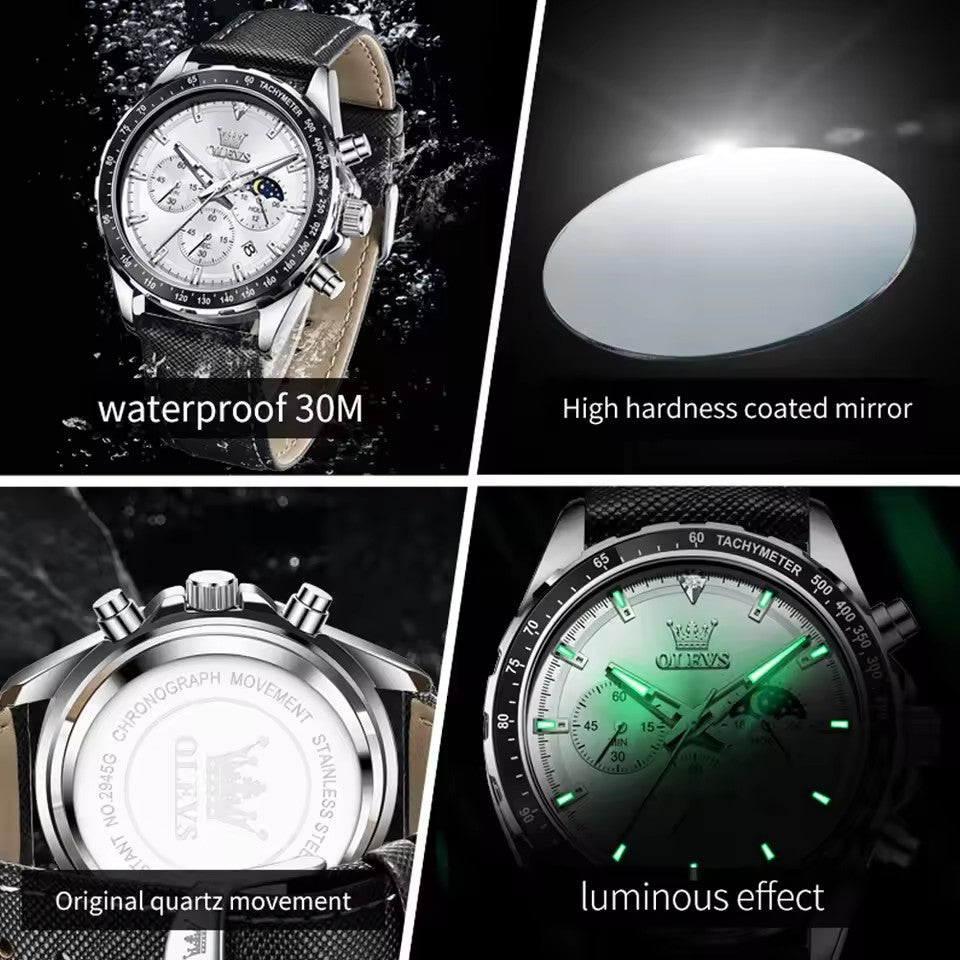 OLEVS 2945 Luxury & Hight Quality Quartz Calendar Waterproof Stainless Steel Watch For Men's