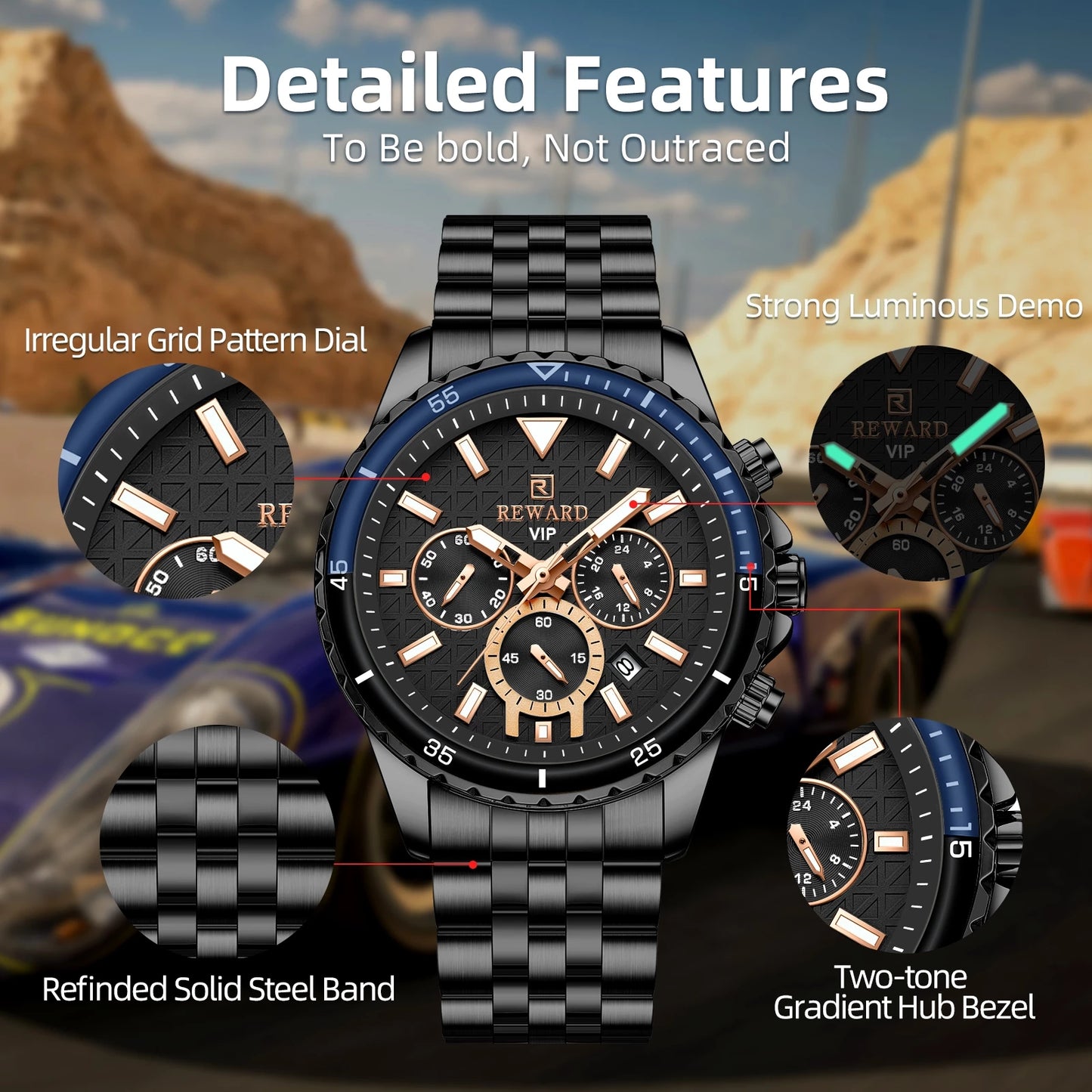 REWARD 81101 VIP Business High Quality Watch Original Stainless Steel Date Display Watch For Men's