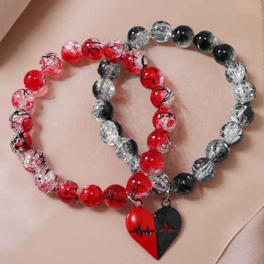 New Design 10MM Round Glass Bead Bracelet Magnetic Heart Bracelet for Couples
