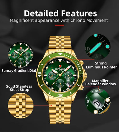 REWARD 81064 New Fashion Men's Watches Full Steel Waterproof Top Brand Quartz Men Watch