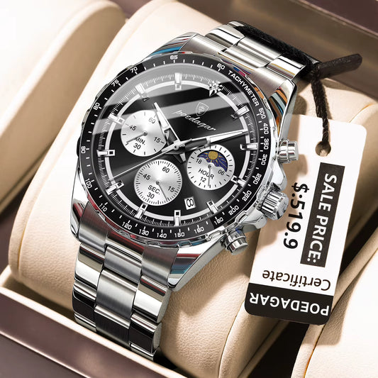 POEDAGAR 879 New Waterproof Luminous Chronograph & Luxury Stainless Steel Watch for Men