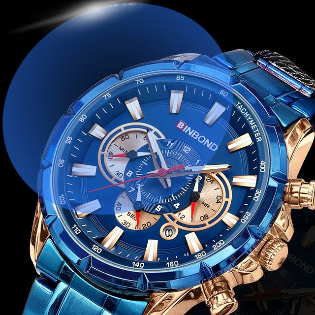 BINBOND B6395 6395 Stainless Steel Luxury & Luminous Fashion Casual Pointers Men Watch