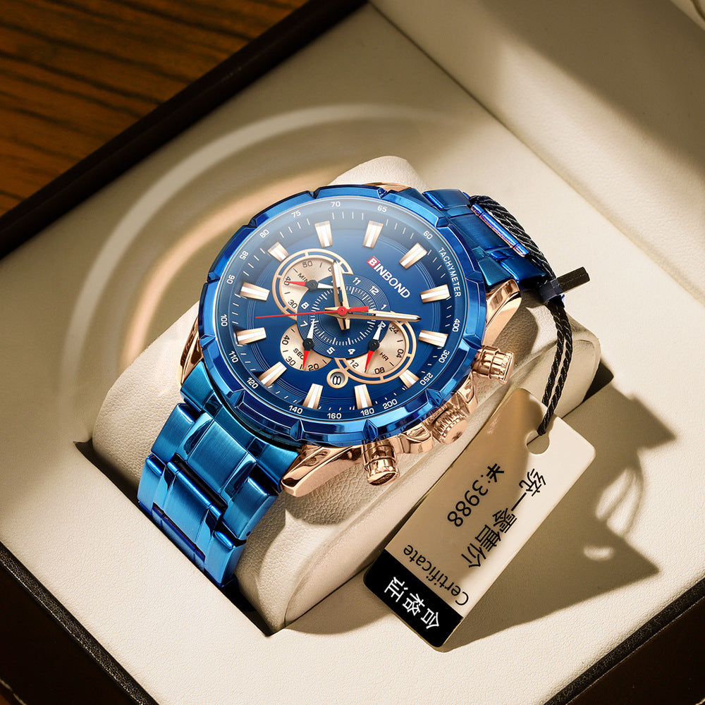 BINBOND B6395 6395 Stainless Steel Luxury & Luminous Fashion Casual Pointers Men Watch