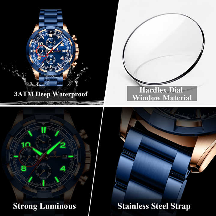 POEDAGAR 685 Luminous Water Resistant Stainless Steel Watches for Men