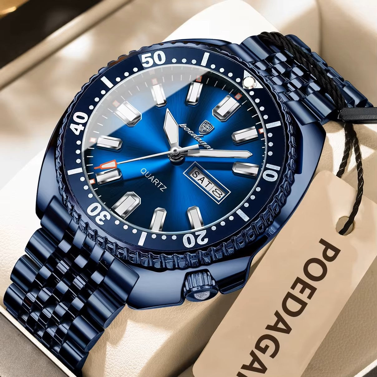 POEDAGAR 682 Business & Luxury Watch For Man Date Week Waterproof Luminous Stainless Steel Quartz Watches