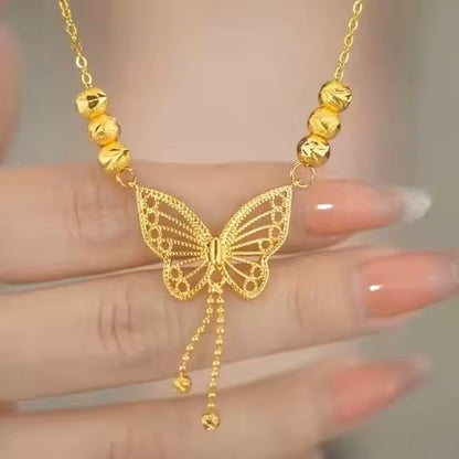 New Tassel Beads Butterfly Necklace Women's Light Luxury Simple All-match Elegant Hollow Necklace