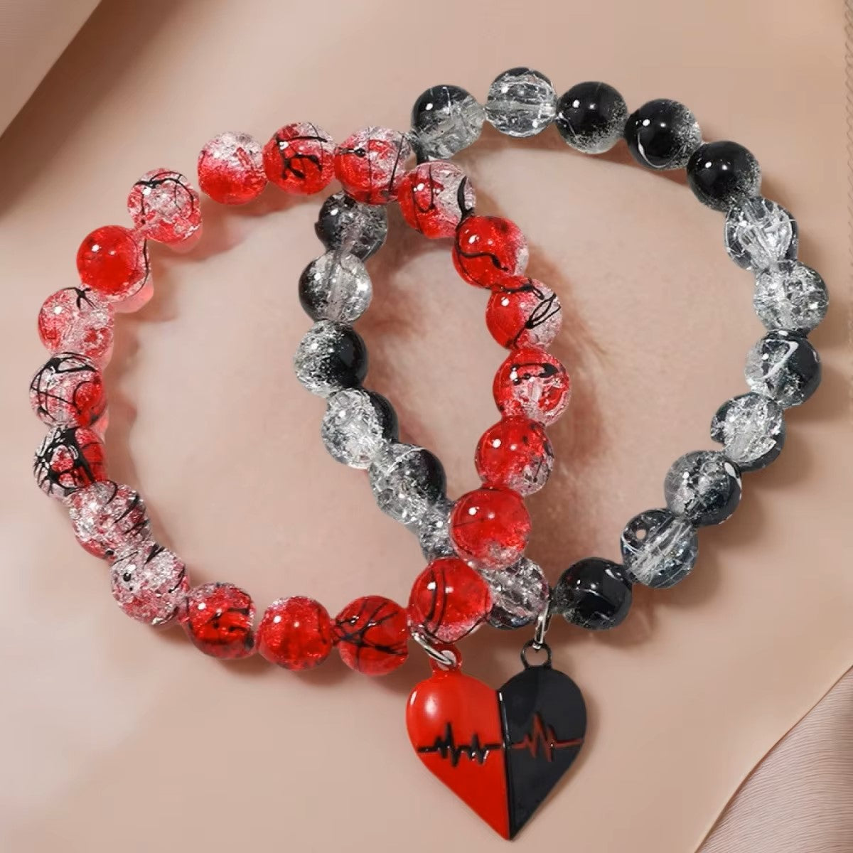 New Design 10MM Round Glass Bead Bracelet Magnetic Heart Bracelet for Couples
