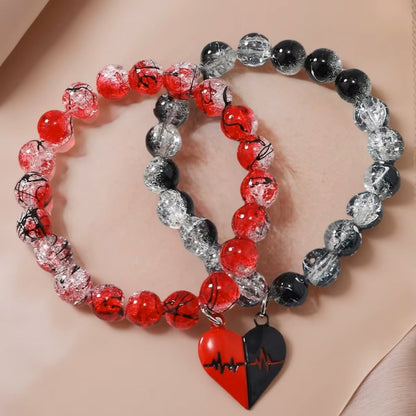 New Design 10MM Round Glass Bead Bracelet Magnetic Heart Bracelet for Couples