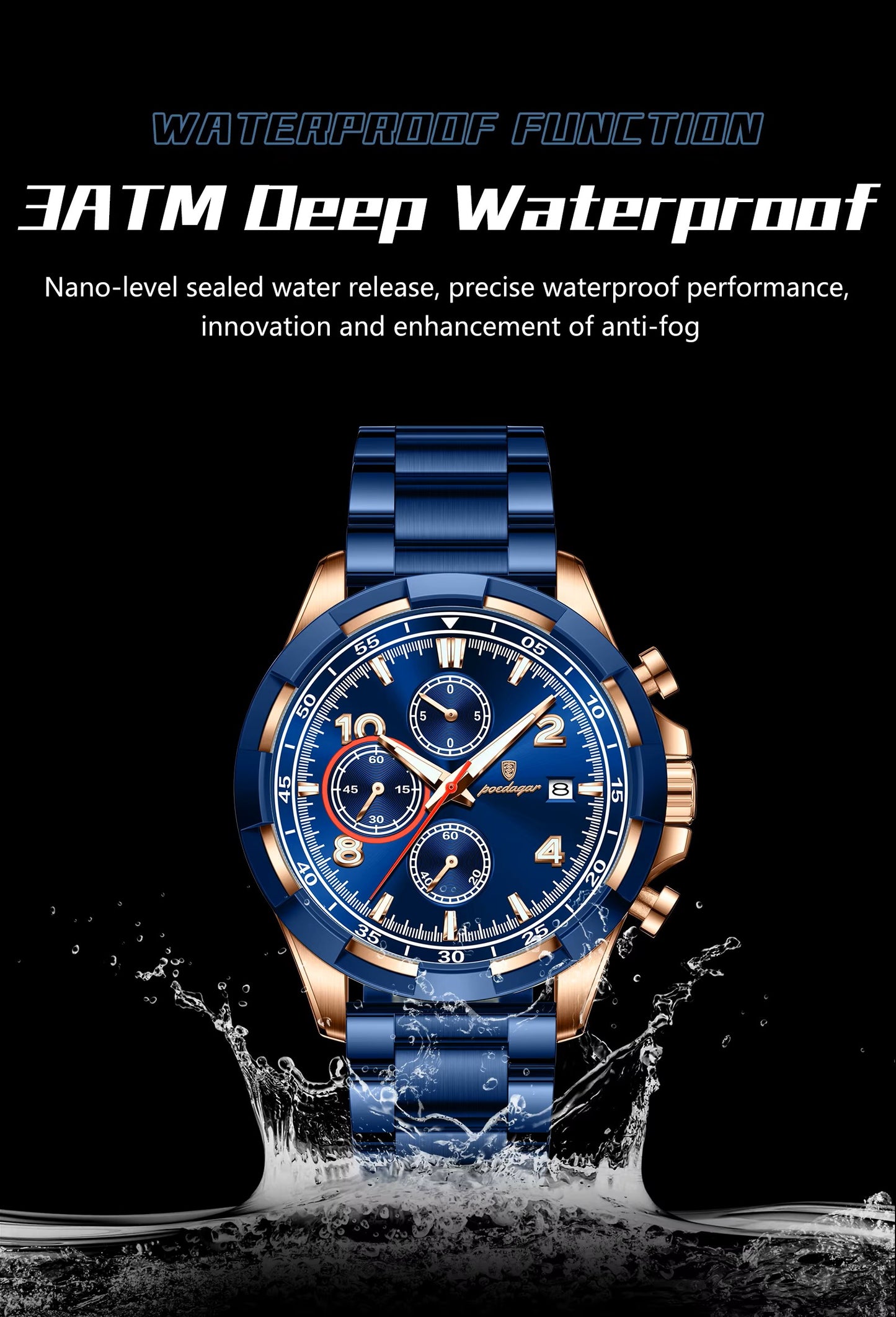 POEDAGAR 685 Luminous Water Resistant Stainless Steel Watches for Men