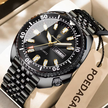 POEDAGAR 682 Business & Luxury Watch For Man Date Week Waterproof Luminous Stainless Steel Quartz Watches