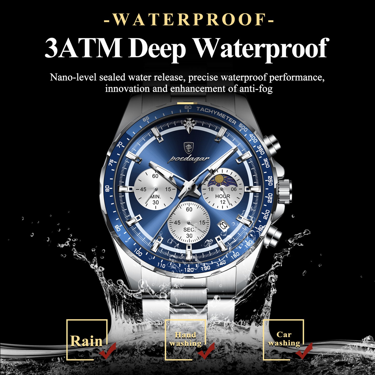 POEDAGAR 879 New Waterproof Luminous Chronograph & Luxury Stainless Steel Watch for Men