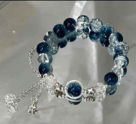 Blue,Clear,Crystal,and Pink, Green, and Read, Black, Bracelet with Butterfly Charm