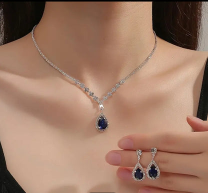 Dubai Party Diamond Water Drop Necklace Set Wedding Bridal Jewelry Set Earring