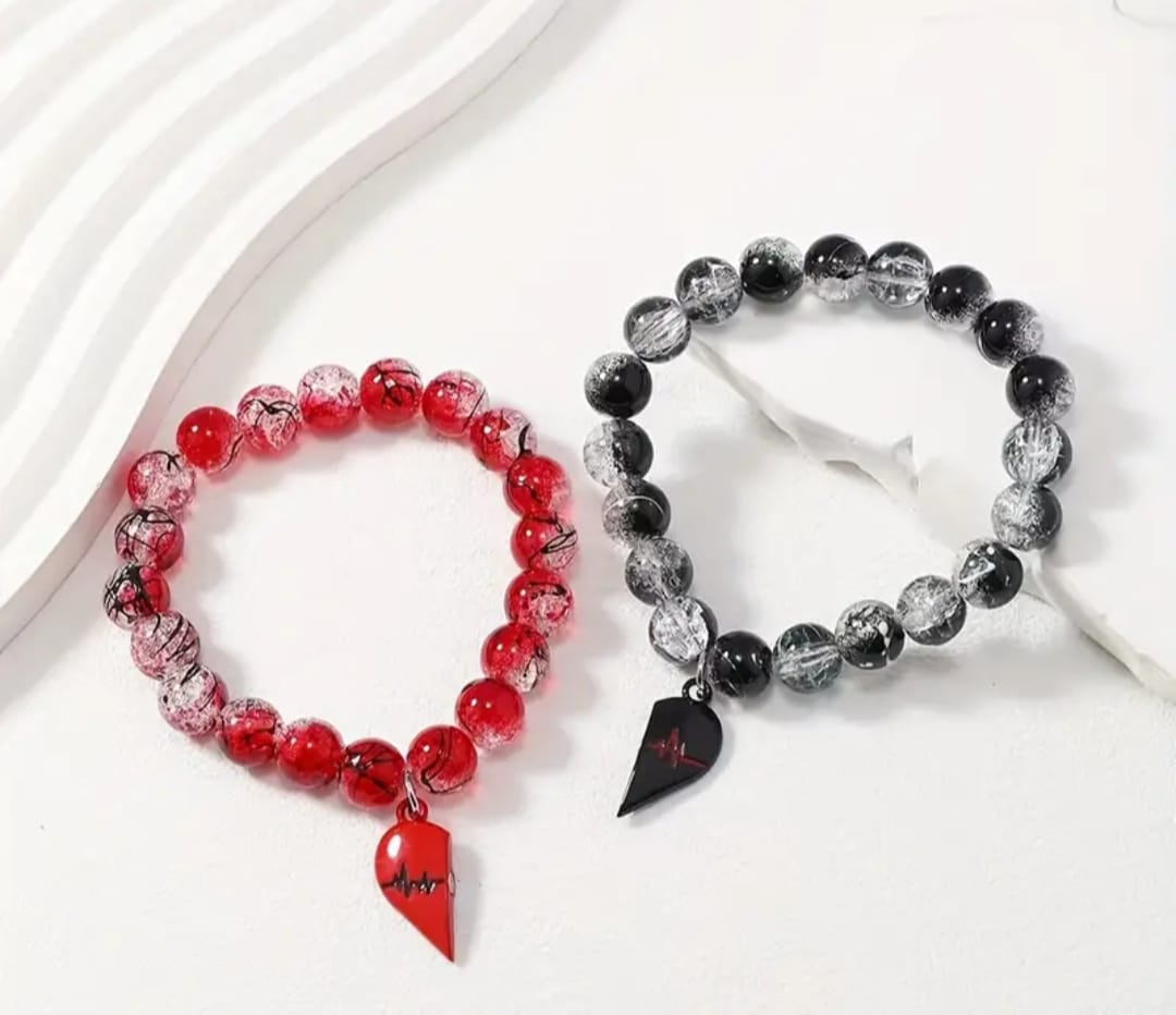 New Design 10MM Round Glass Bead Bracelet Magnetic Heart Bracelet for Couples