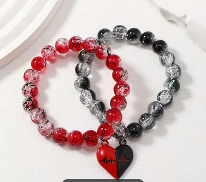 New Design 10MM Round Glass Bead Bracelet Magnetic Heart Bracelet for Couples