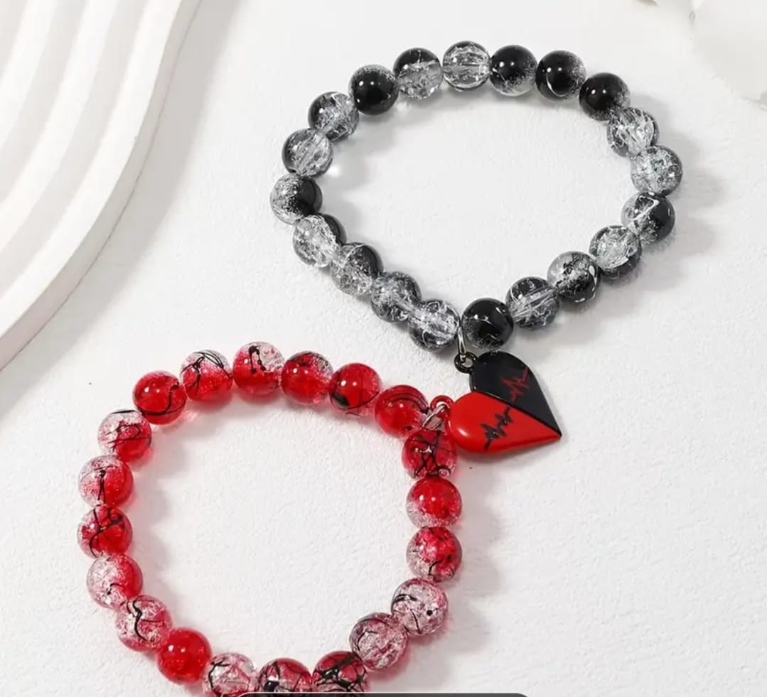 New Design 10MM Round Glass Bead Bracelet Magnetic Heart Bracelet for Couples