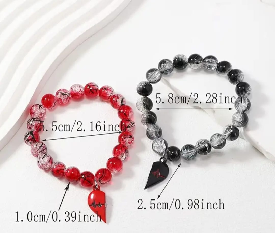 New Design 10MM Round Glass Bead Bracelet Magnetic Heart Bracelet for Couples