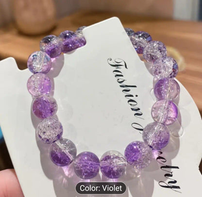 Fashionable Glass Bracelet With Crackle Pattern in Pink and Blue and Purple