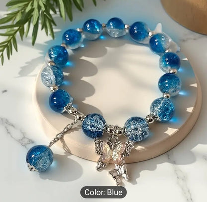 Blue, Clear, Crystal, and Pink, and Read, Black, Bracelet with Butterfly Charm