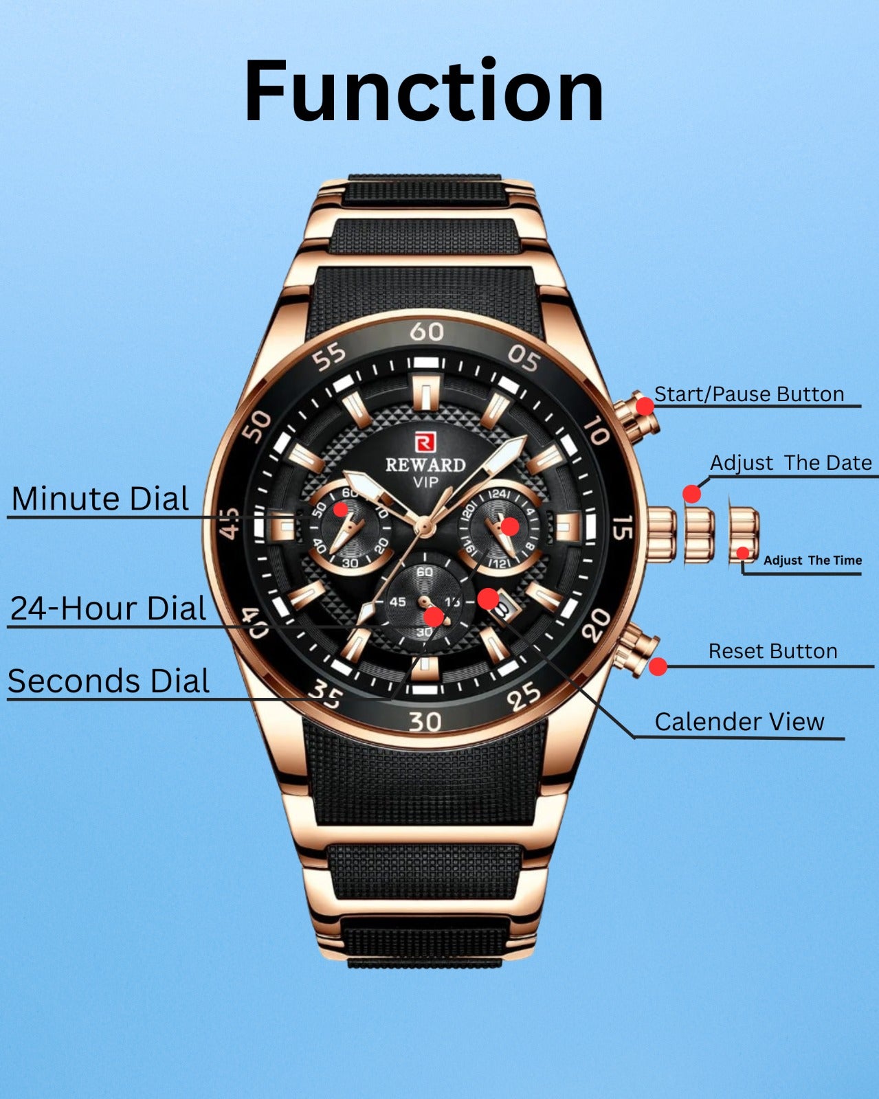 REWARD VIP 81011 Business for Men's Watch Waterproof 30MT