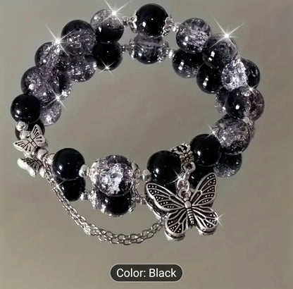 Blue, Clear, Crystal, and Pink, and Read, Black, Bracelet with Butterfly Charm