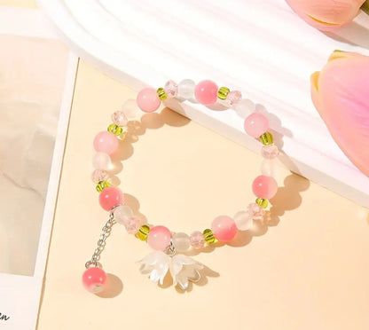 Blue, Clear, Crystal, and Pink, and Read, Black, Bracelet with Butterfly Charm