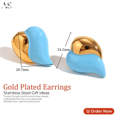 Dream show Summer 2025 Y2K Jewelry Colorful Enamel Heart Jewelry Gold Plated Earrings Stainless Steel Gift Ideas