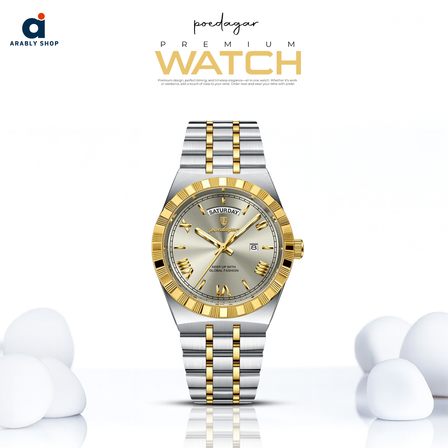 POEDAGAR 675 Men Wristwatch Stainless Steel Strap Quartz Luxury Top Classic Week Date Calendar Waterproof Luminous Watch for Man