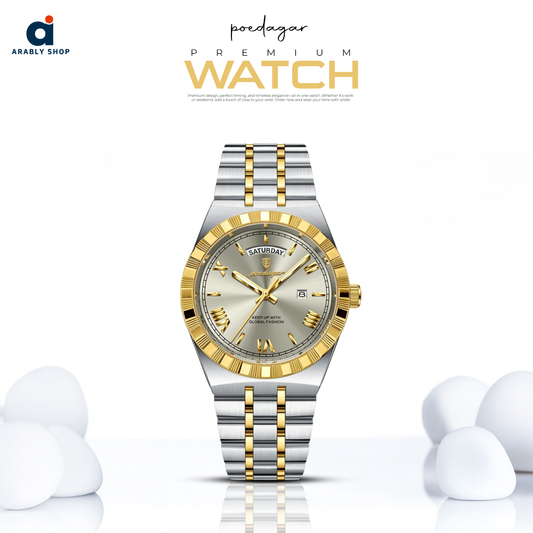 POEDAGAR 675 Men Wristwatch Stainless Steel Strap Quartz Luxury Top Classic Week Date Calendar Waterproof Luminous Watch for Man